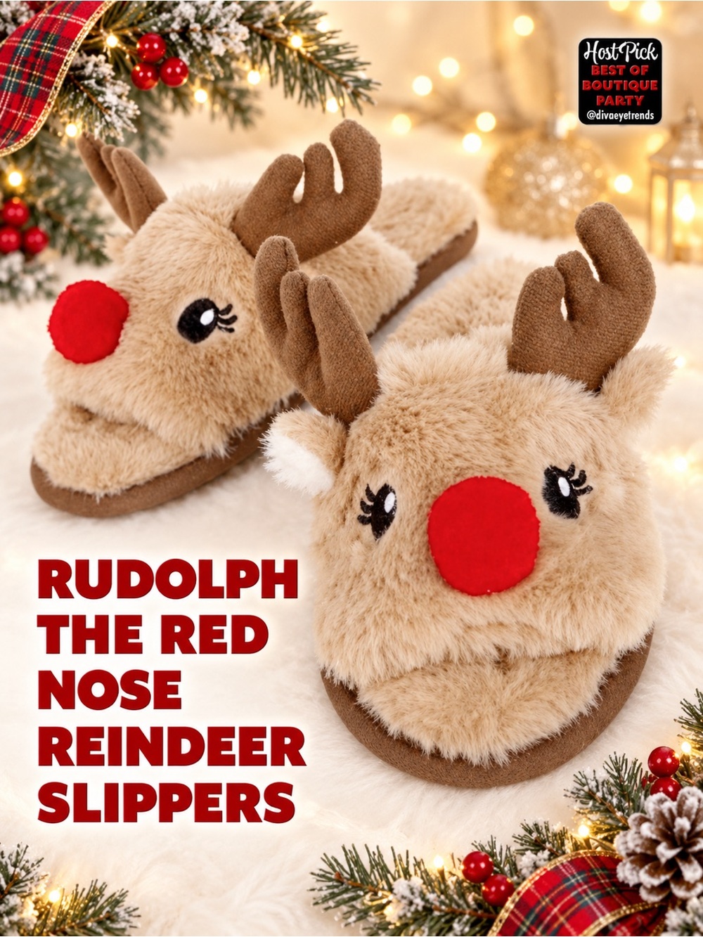 Rudolph the Red Nose Reindeer Slippers 🎉HOST PICK🎉 NEW